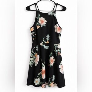 Monteau Floral Dress Large – Black Fit & Flare Summer Brunch Dress
